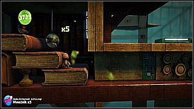 Below the three sponges on the right there's an item - take it [1] and move on to the right - Grab and Swing - Da Vinci's Hideout - LittleBigPlanet 2 - Game Guide and Walkthrough