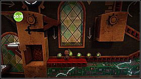 Upstairs, jump over the pit to collect the bubble - Bravery Test - Da Vinci's Hideout - LittleBigPlanet 2 - Game Guide and Walkthrough