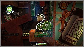 Move on right and up using the grappling hook, [1] and afterwards down again - Bravery Test - Da Vinci's Hideout - LittleBigPlanet 2 - Game Guide and Walkthrough