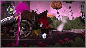 Once you make it through the enemies, you will get to a cart with three launch pads and a button at the upper level - Runaway Train - Victoria's Laboratory - LittleBigPlanet 2 - Game Guide and Walkthrough