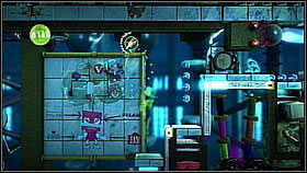 Beside the save point behind the enemy on who you had to jump three times, you can go down (along the three launch pads) - Currant Affairs - Victoria's Laboratory - LittleBigPlanet 2 - Game Guide and Walkthrough
