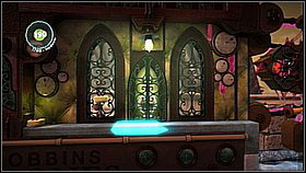 Get into the elevator [1] and ride it up - Kling Klong - Victoria's Laboratory - LittleBigPlanet 2 - Game Guide and Walkthrough