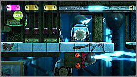Move on while keeping an eye on the traps - first you will have to run through the elevators once they're without power - Currant Affairs - Victoria's Laboratory - LittleBigPlanet 2 - Game Guide and Walkthrough