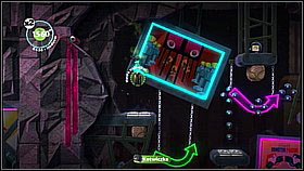 Climb up using the grappling hook and launch pad and collect the item attached to one of the platforms in the middle - Maximum Security - The Factory of a Better Tomorrow - LittleBigPlanet 2 - Game Guide and Walkthrough