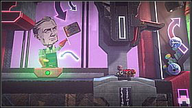 Alternative version - Right behind the second stamper machine and the figure of a man in the background, slow down - you have to use the Sackbots to collect two items before they jump into the pipe (a bit further) - Pipe Dreams - The Factory of a Better Tomorrow - LittleBigPlanet 2 - Game Guide and Walkthrough