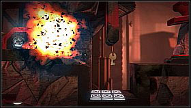 In order to destroy the explosive material on the left you have to use a bomb - Bang for Buck - p. 2 - The Factory of a Better Tomorrow - LittleBigPlanet 2 - Game Guide and Walkthrough