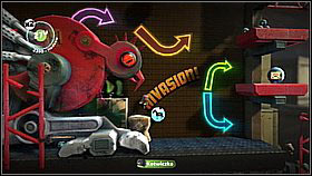 The second item can be accessed by following the upper path - it's on a platform by the wall which will be destroyed by the chicken (you can catch speed by swinging on the fat sponge and jump from the platform behind it, but large momentum is required) - Fowl Play - The Factory of a Better Tomorrow - LittleBigPlanet 2 - Game Guide and Walkthrough