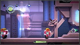 Smash the red platforms blocking the passage leading down - collect the items hidden between them - Avalon's Advanced Armaments Academy - Avalon - LittleBigPlanet 2 - Game Guide and Walkthrough