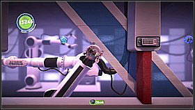 After the crazy ride, you will reach a big room with three items and a key - collect them (it shouldn't be too hard with the Hamster, as it can literally fly - just point the direction while using the boost, works even in air) - Avalon's Advanced Armaments Academy - Avalon - LittleBigPlanet 2 - Game Guide and Walkthrough