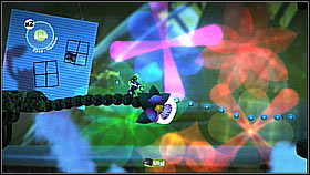 Jump up using the bouncing pad which you can create by filling up the drop with water - Casa Del Higginbotham - Eve's Asylum - LittleBigPlanet 2 - Game Guide and Walkthrough