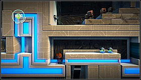 Jump into the crack between the moving blocks - you will get an item - Set the Controls for the Heart of the Negativitron - p. 1 - The Cosmos - LittleBigPlanet 2 - Game Guide and Walkthrough