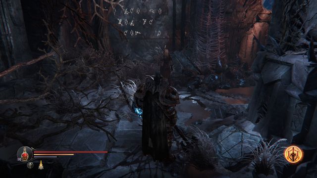 Right after you enter, you can talk to Yetka, and decipher the inscription on the wall, with the item that you receive. - Defeat the Annihilator, the final of the Rhogar Lords - Chamber of Lies - Lords of the Fallen - Game Guide and Walkthrough
