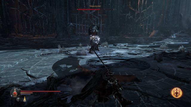 When the opponent throws his hammer your way, dodge the attack and run up to him. - The battle with the Annihilator - Chamber of Lies - Lords of the Fallen - Game Guide and Walkthrough