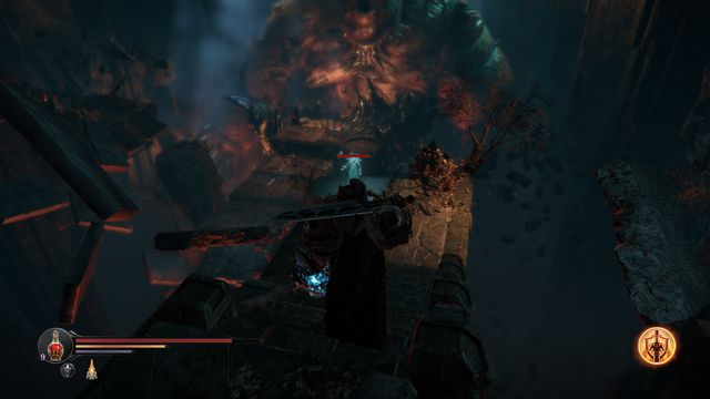 Watch your step here - if you are not careful, you can easily fall down. - Defeat the Annihilator, the final of the Rhogar Lords - Chamber of Lies - Lords of the Fallen - Game Guide and Walkthrough