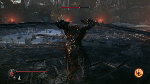After the combo, it is easy to sneak up to the boss and attack him from behind. - Protector - The Temple - Bosses - Lords of the Fallen - Game Guide and Walkthrough