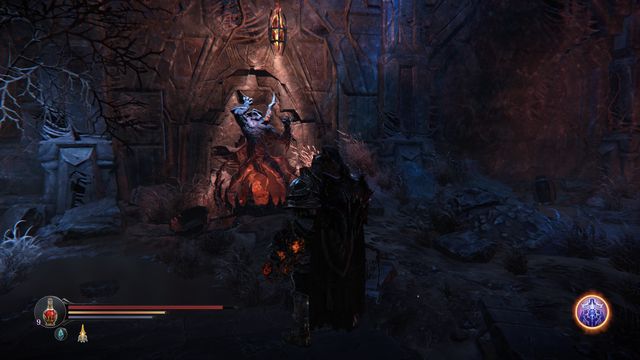 As you go towards the main entrance (from the Eternal Flame) you find the statuette a bit behind Yetka, also on the left - Rhogar statuettes - Collectibles, items - Lords of the Fallen - Game Guide and Walkthrough