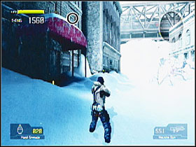 Over a canopy on the left side of the street, first section of the level - Target Marks: Mission 2 - Target Marks - Lost Planet: Extreme Condition - Game Guide and Walkthrough