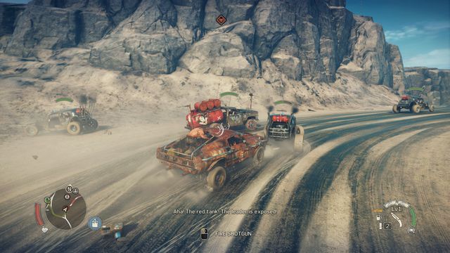 Aim at the fuel tank to quickly blow the car of the convoy leader. - Blackmaws - Jeets Territory - maps - Mad Max - Game Guide and Walkthrough