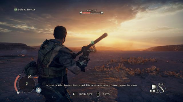 You will have a good position for an accurate throw just before Scrotus will start running at you. - Paint My Name in Blood - Story missions - Mad Max - Game Guide and Walkthrough