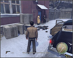 Quickly take cover near the exit from the building #1 and try eliminating other gangsters from here - Chapter 5 - The Buzzsaw - p. 1 - Walkthrough - Mafia II - Game Guide and Walkthrough