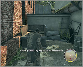 Press the crouch key (C) immediately after leaving the sewers and then quickly take cover behind the dumpster #1 - Chapter 9 - Balls and Beans - p. 2 - Walkthrough - Mafia II - Game Guide and Walkthrough