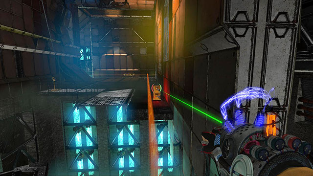 Turn around and aim at two cubes again, this time firing at the upper one - Captive - Walkthrough - Act II - Magrunner: Dark Pulse - Game Guide and Walkthrough