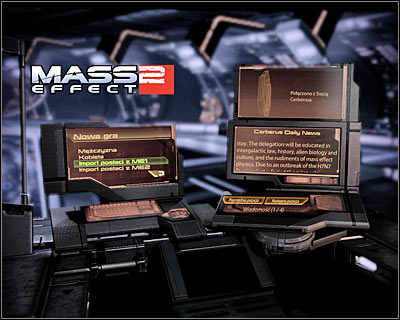 Main menu of the game offers three options - creating a new hero (male or female), importing a character from Mass Effect 1 and importing a character from Mass Effect 2 (only if you've already finished it) - World Atlas - The basics - Starting a new game - World Atlas - The basics - Mass Effect 2 - Game Guide and Walkthrough