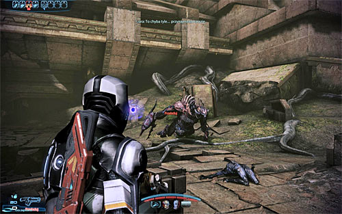 The only way to reach the next section of the ruins is to cross the bridge, performing a small jump along the way - Priority: Tuchanka - p. 1 - Main quests - Mass Effect 3 - Game Guide and Walkthrough