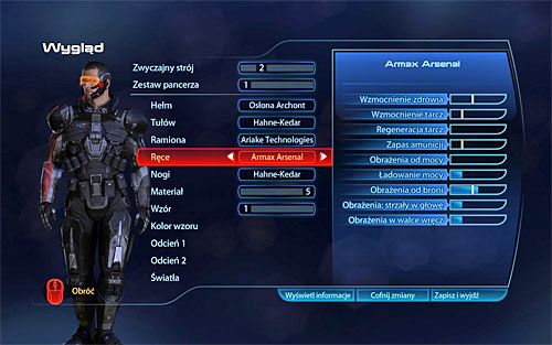 As I mentioned, due to your liking for, you can wear complete armor or various individual parts (helmet, torso, arms, legs) - Armors - Listings - Mass Effect 3 - Game Guide and Walkthrough