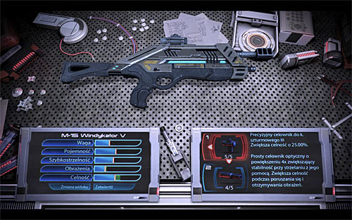 The game will always inform you what you can expect by installing a certain upgrade and you'll also see the difference on five bars that are about the weapon's properties - Weapon modifications - Listings - Mass Effect 3 - Game Guide and Walkthrough