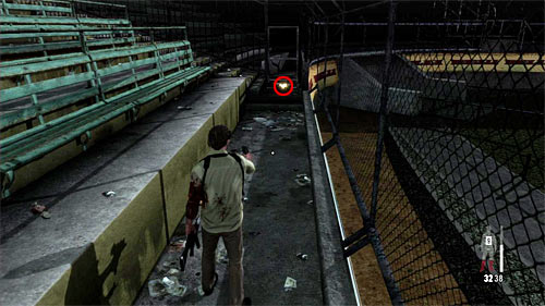 After encounter move to the beginning place, turn left and go downstairs to the lowest part of a tribune where you find another part of weapon [Golden Weapon - M10 2/3] - Chapter III - p. 2 - Walkthrough - Max Payne 3 - Game Guide and Walkthrough