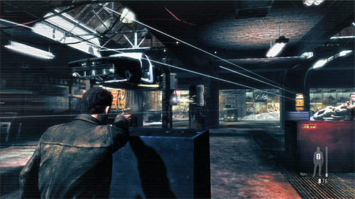 When the encounter in the garage begins, I recommend to aim at two interactive objects which are the left jack (should lower the car on the bandit) and in the gas cylinder at front of you, which will explode - Chapter IV - p. 3 - Walkthrough - Max Payne 3 - Game Guide and Walkthrough