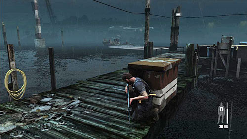 WAIT HERE, because patrol boat will flow over soon - Chapter V - p. 3 - Walkthrough - Max Payne 3 - Game Guide and Walkthrough