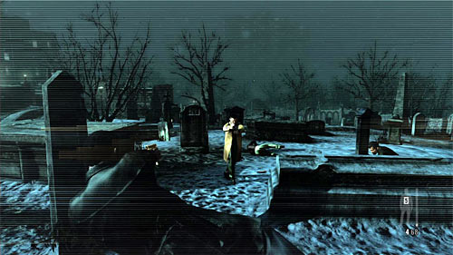 First group of enemies you can eliminate on two ways: firing behind the Paynes family tombstone or making a single bullet time jump and shooting at enemies heads - Chapter VIII - p. 1 - Walkthrough - Max Payne 3 - Game Guide and Walkthrough