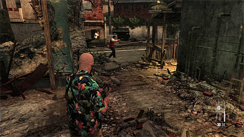 Jump down and head to the main street of the quarter where people are fighting - Chapter IX - p. 1 - Walkthrough - Max Payne 3 - Game Guide and Walkthrough