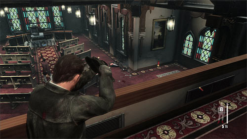 Now begin firing at thugs showing up downstairs, starting from those closest to the hiding Raul - Chapter VIII - p. 3 - Walkthrough - Max Payne 3 - Game Guide and Walkthrough