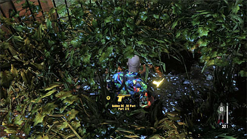 Stay in the beginning location and search the area on your left finding another fragment of a gun hid in the shrubs (screen) [Golden Gun - DE - Chapter IX - p. 2 - Walkthrough - Max Payne 3 - Game Guide and Walkthrough