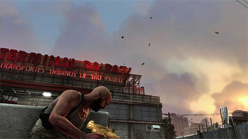 Begin the new encounter from eliminating another sniper standing on the roof of the right building (screen) - Chapter X - p. 1 - Walkthrough - Max Payne 3 - Game Guide and Walkthrough