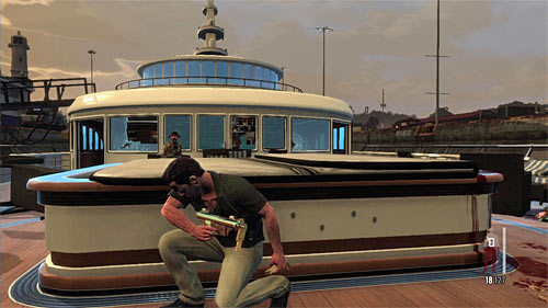 After initial cleaning up, approach the jacuzzi shown on the screen, and continue firing from this place, aiming also at enemies inside the room - Chapter XI - p. 2 - Walkthrough - Max Payne 3 - Game Guide and Walkthrough