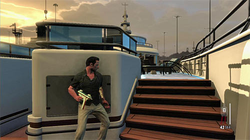 Go forward, turn and place yourself in the place shown on the screen and try to eliminate all opponents visible in the far - Chapter XI - p. 2 - Walkthrough - Max Payne 3 - Game Guide and Walkthrough