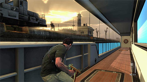 Quickly hide behind the left balustrade and start from eliminating the single opponent who will show up on the left side - Chapter XI - p. 2 - Walkthrough - Max Payne 3 - Game Guide and Walkthrough