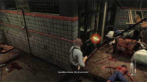 Use the entrance at turn left at the first possibility, what gives you a part of a gun [Golden Gun -MPK SMG 1/3] - Chapter XIII - p. 1 - Walkthrough - Max Payne 3 - Game Guide and Walkthrough