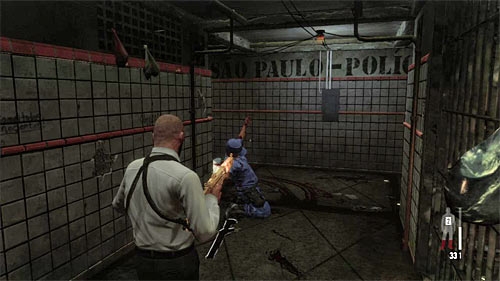 Go through the one of cells and initially go right, prepared to eliminate few another enemies - Chapter XIII - p. 1 - Walkthrough - Max Payne 3 - Game Guide and Walkthrough