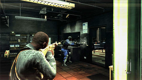 Turn left, pass the pillar at go to the kitchen in front of you as fast as you can, eliminating enemy there (screen) - Chapter XIII - p. 2 - Walkthrough - Max Payne 3 - Game Guide and Walkthrough