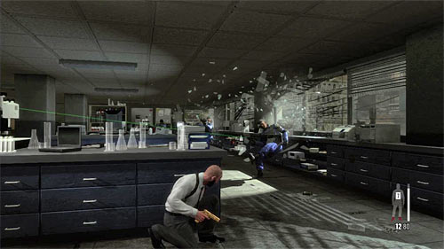 After getting into the new room, hide behind the left table because a group of enemy will rush into it through the window - Chapter XIII - p. 4 - Walkthrough - Max Payne 3 - Game Guide and Walkthrough