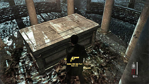 SECRET 5 [Golden Gun - 608 Bull 2/3]: In the central sarcophagus in the round area, where you defended Raul - Clues and Golden Guns - Chapter VIII - Collectibles - Max Payne 3 - Game Guide and Walkthrough