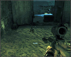Kill two more enemies there [1] and pick up the sniper rifle dropped by one of them (hold F) [2] - First In - p. 4 - Walkthrough - Medal of Honor - Game Guide and Walkthrough