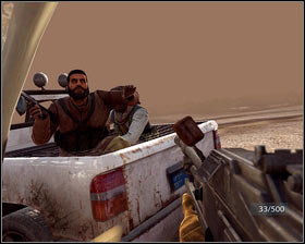 After you kill the terrorists [1], a pickup will approach from the right [2] - Breaking Bagram - p. 1 - Walkthrough - Medal of Honor - Game Guide and Walkthrough