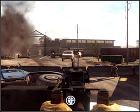 Use it to kill the enemies by the gate [1], firstly taking care of the incoming truck [2] - Breaking Bagram - p. 1 - Walkthrough - Medal of Honor - Game Guide and Walkthrough