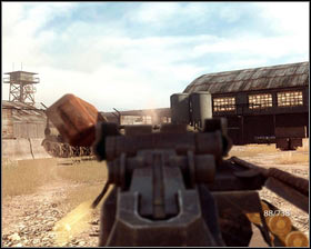Blow up the barrel beside the machinegun to destroy it [1] and then get rid of the other enemies [2] - Breaking Bagram - p. 2 - Walkthrough - Medal of Honor - Game Guide and Walkthrough
